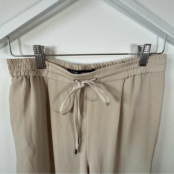ZARA Women’s Beige Drawstring Waist Pants Size S – Relaxed Casual Trousers - Picture 3 of 4